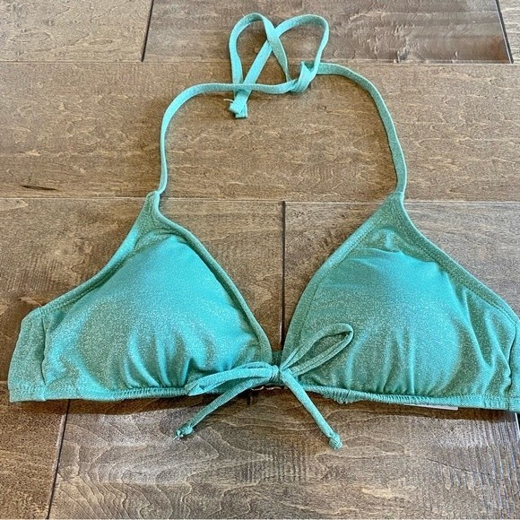 Shade & Shore Women’s Front Tie Bikini Swim Top Green Sparkle NWT - Picture 1 of 7